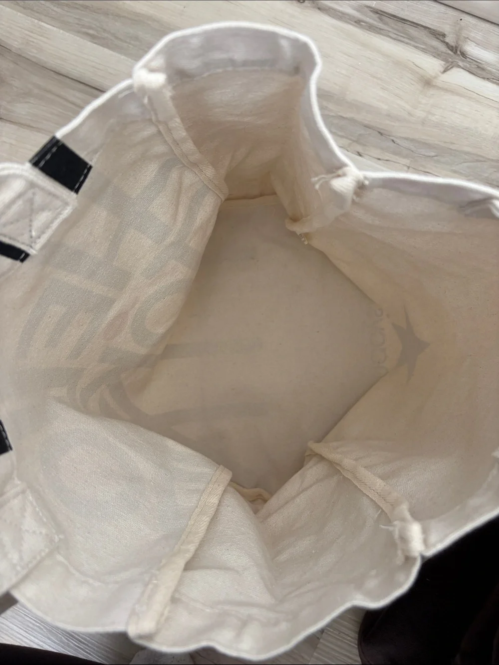 Shiseido Canvas Tote Bag in Natural with Black and Red Print